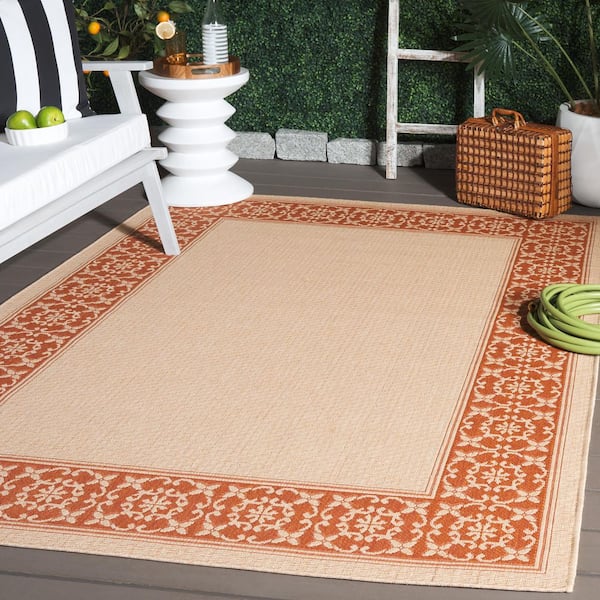 Courtyard Cream/Terracotta 5 ft. x 8 ft. Floral Indoor/Outdoor Patio  Area Rug