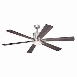 Wheelock 60 in. Satin Nickel Indoor Ceiling Fan with Integrated LED Light Kit and Remote