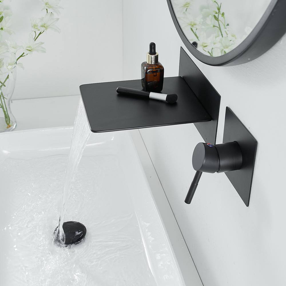 Matte Black Wall-Mounted Single-Handle Waterfall Bathroom Faucet