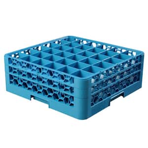 19.75x19.75 in. 36-Compartment 2 Extenders Glass Rack (for Glass 4.19 in. Diameter, 6.34 in. H) in Blue (Case of 3)
