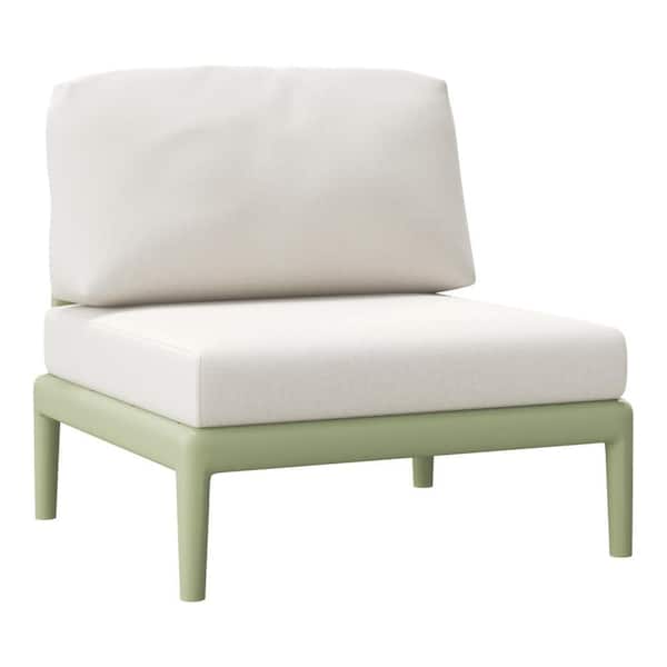 WESTIN OUTDOOR Frond and Form Outdoor Patio Deep Seating Green Poly Plastic All Weather Armless Club Chair with Ivory Cushions