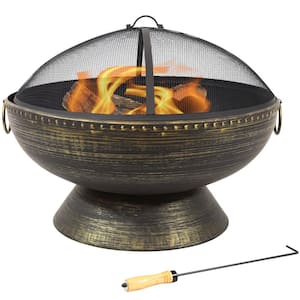 30 in. x 24 in. Round Bronze Steel Wood Burning Fire Bowl with Handles and Spark Screen
