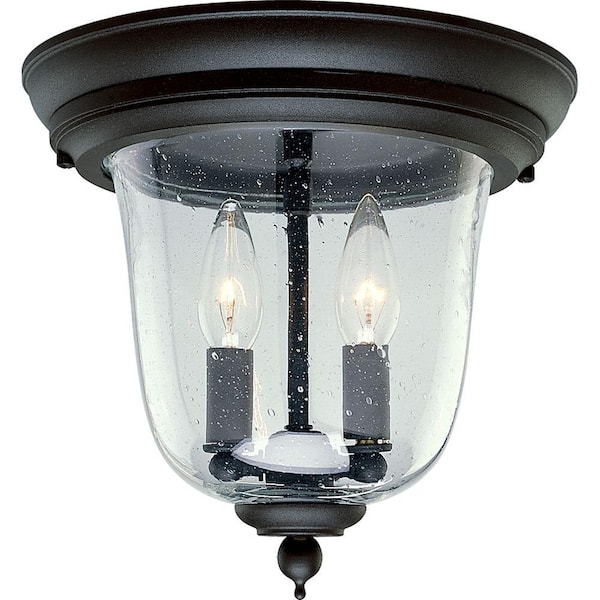 Progress Lighting Ashmore Collection 2-Light Textured Black Clear Seeded Glass New Traditional Outdoor Close-to-Ceiling Light