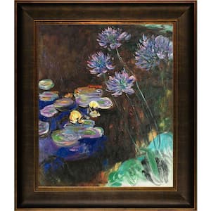 31 in. x 27 in. "Water Lilies and Agapanthus with Veine D'Or Bronze Scoop Frame" by Claude Monet Framed Wall Art