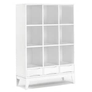 Harper 42 in. W White Solid Hardwood 9-Shelf Cube Storage with Drawers