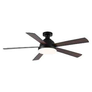 52 in. Indoor Integrated LED Matte Black Flush Mount Ceiling Fan with Light, Reversible Blade and Remote Control