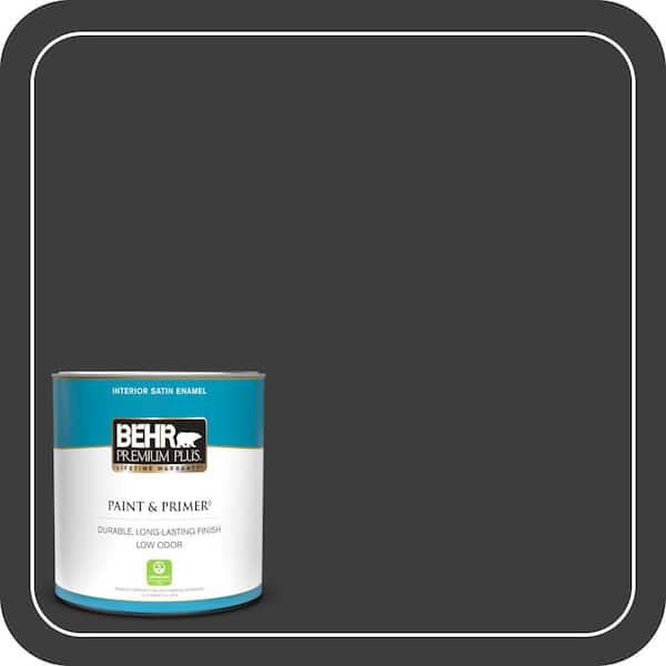 BEHR PREMIUM PLUS 1 qt. #PPF-59 Raven Black Satin Enamel Low Odor Interior Paint & Primer