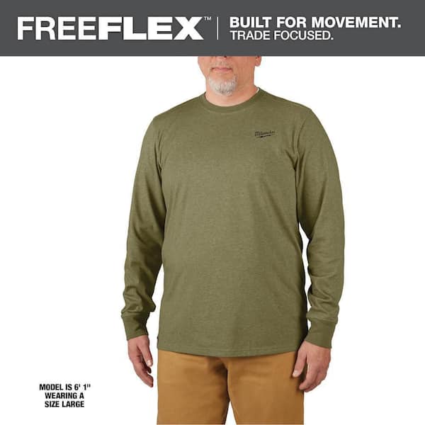 Men's 2X-Large Green Cotton/Polyester Long-Sleeve Hybrid Work T-Shirt