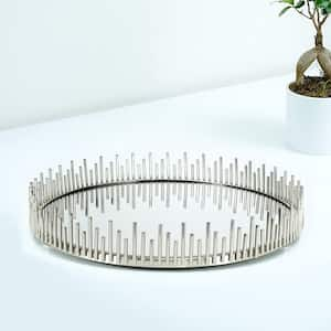 Sunburst 14 in. Silver Round Metal Mirror Decorative Tray