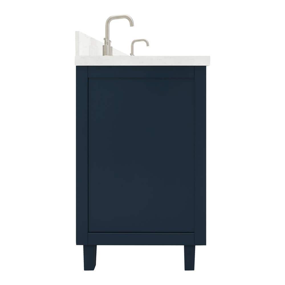 Monroe 66" Midnight Blue Double Sink Vanity with Carrara White Quartz Top