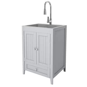 Stainless Steel 24 in. Single Bowl Laundry Cabinet Utility Kitchen Sink, Stright Corner, Drop-In