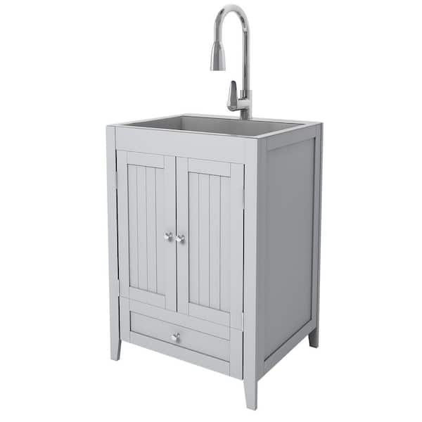 Winado Stainless Steel 24 in. Single Bowl Laundry Cabinet Utility Kitchen Sink, Stright Corner, Drop-In
