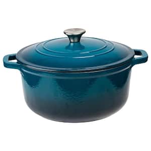 6 qt. Durable Cast Iron Dutch Oven Casserole Pot in Blue Ombre Enamel