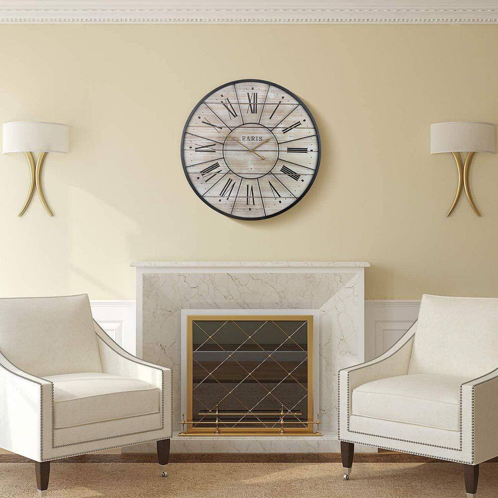 Sorbus Oversized Round Metal and Wood Wall Clock