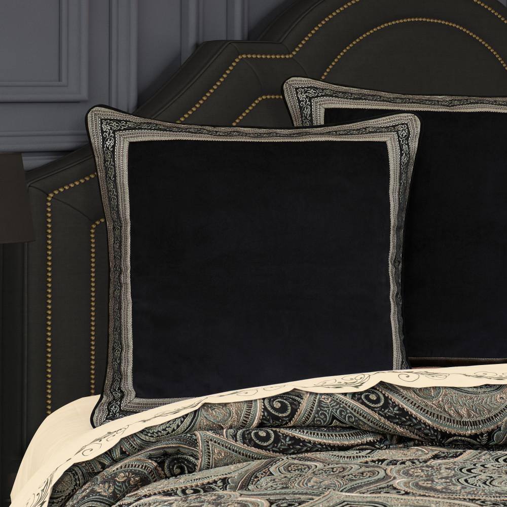Black Velvet Euro Sham with Woven Border