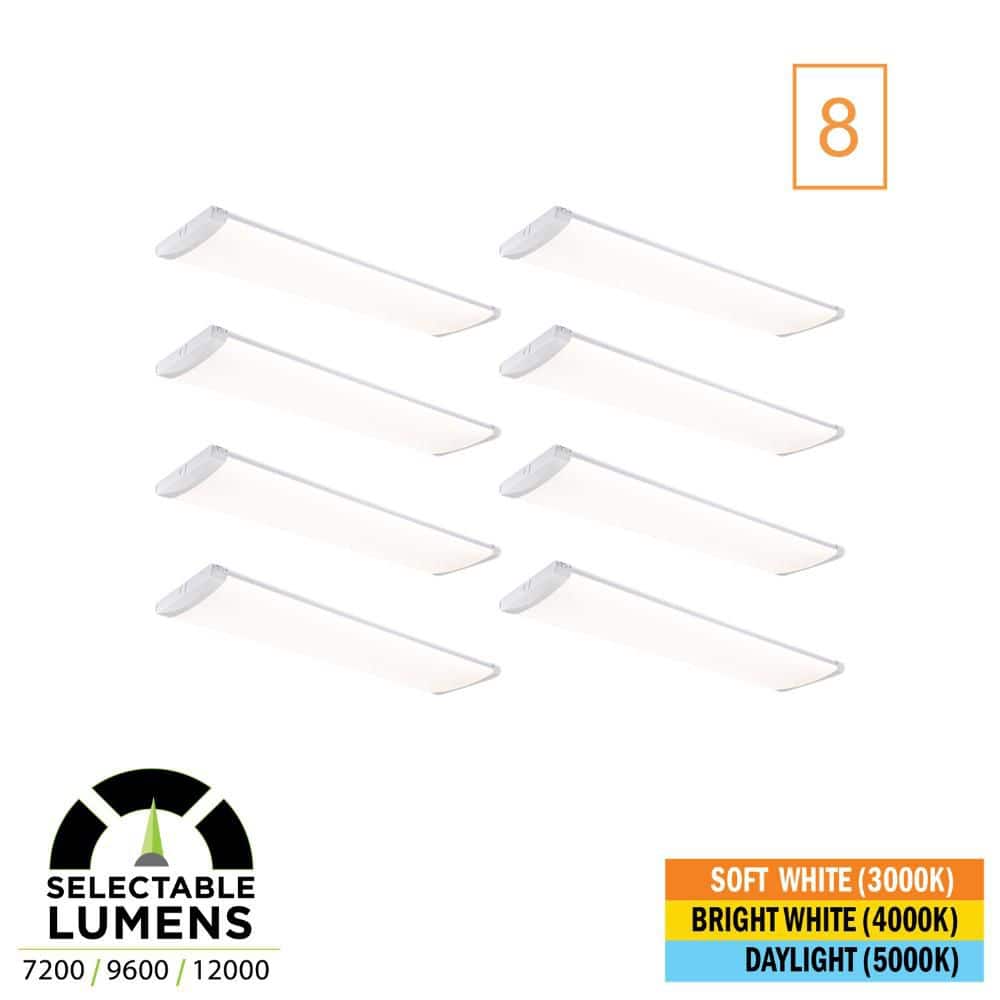 8-Pack 4 ft. x 12 in. 7200/9600/12000 Lumens Integrated LED Commercial White Wraparound Light, Selectable CCT, 120-277V price history on PriceWatchPro
