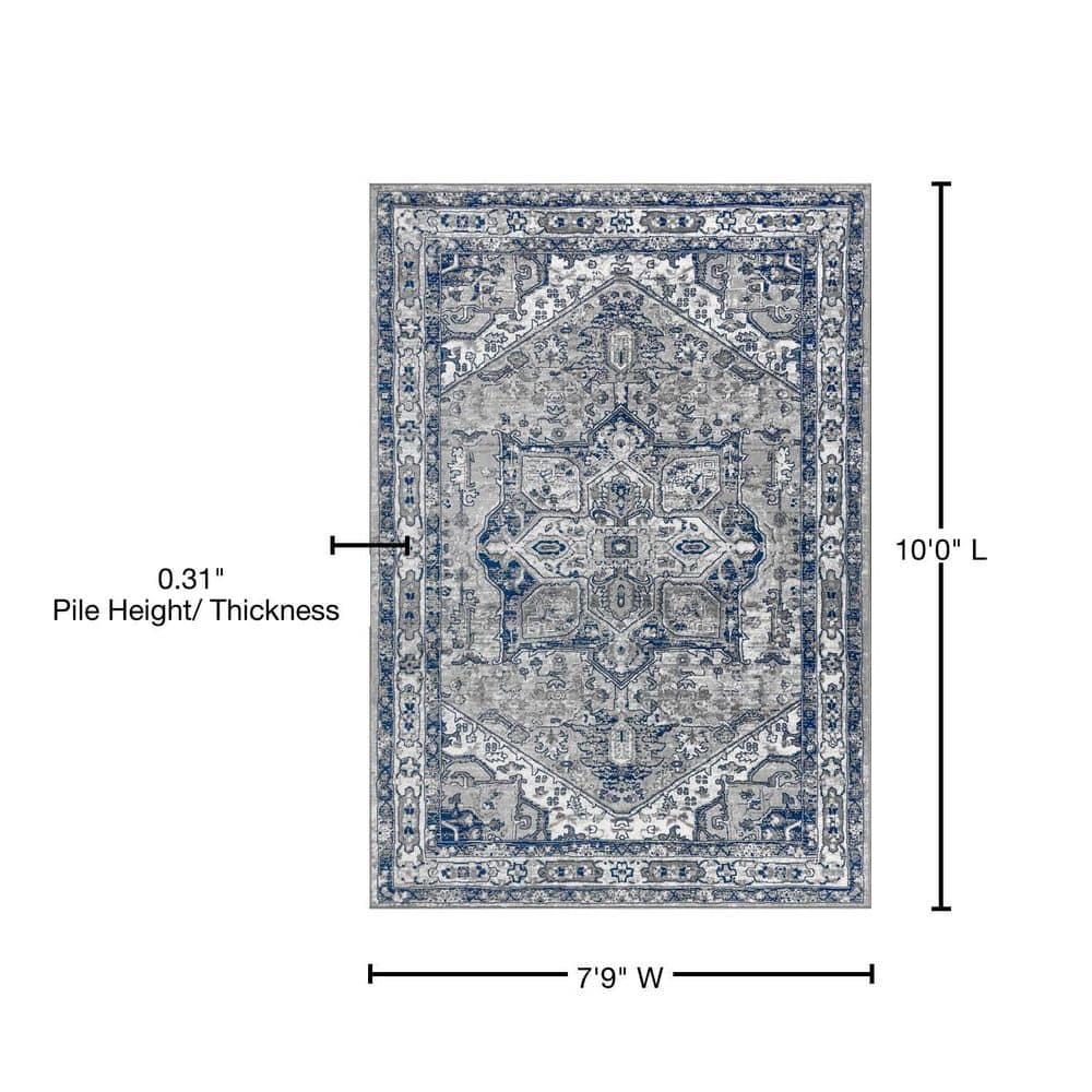 Modern Elegance Gray and Navy 8' x 10' Synthetic Area Rug