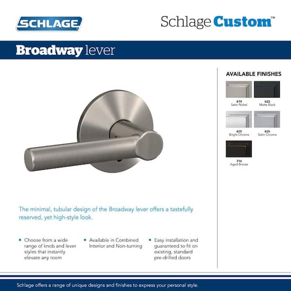 Schlage® Broadway Passage Leverset - Satin Chrome - #F10-BRW-626