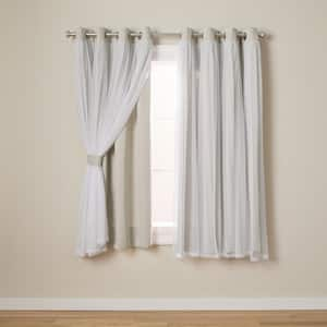 Talia Cloud Grey Solid Lined Room Darkening Grommet Top Curtain, 52 in. W x 63 in. L (Set of 2)