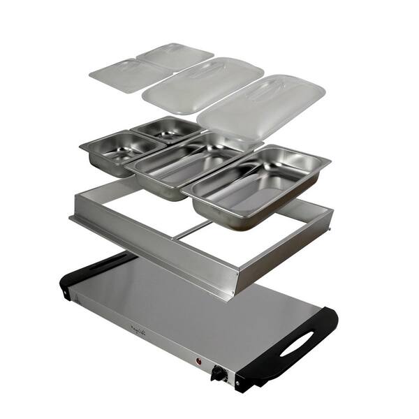 2.5 L Stainless Steel Warming Tray with 4 Crocks