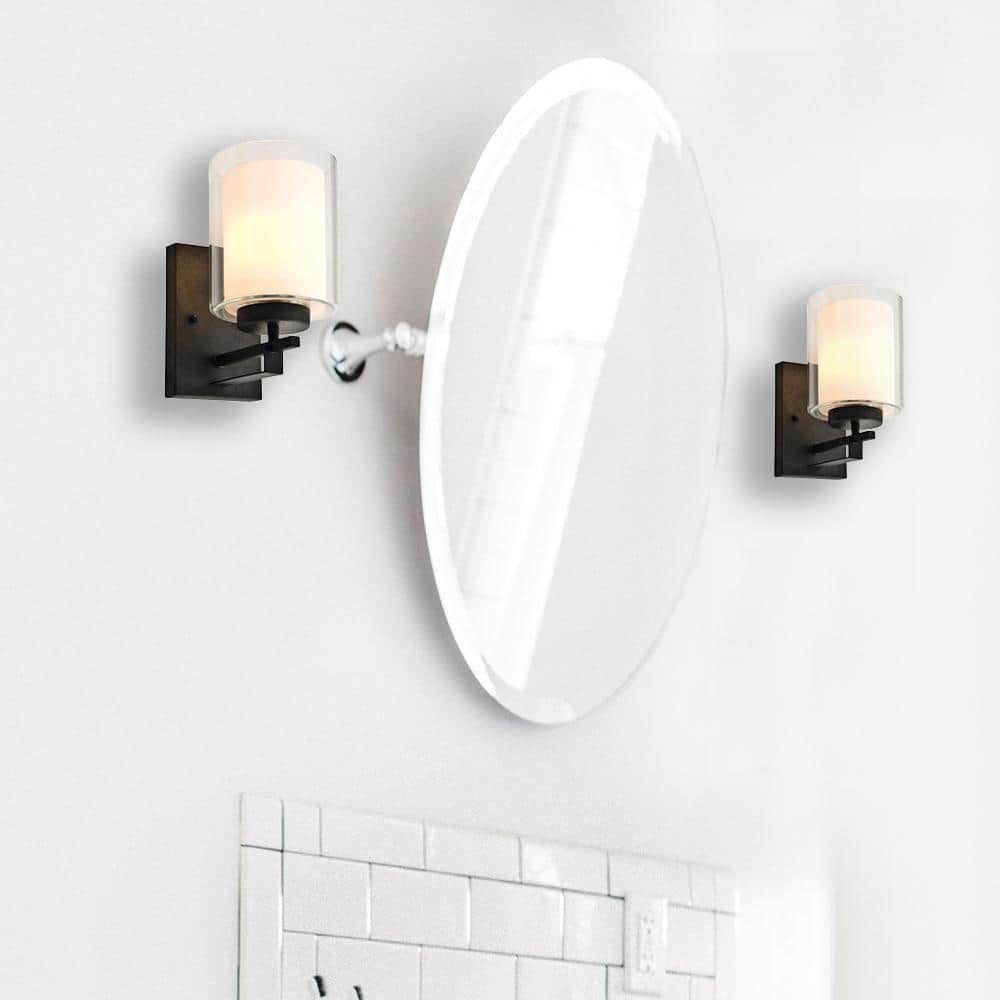 Rustic Bronze Dimmable Vanity Sconce with Double Glass