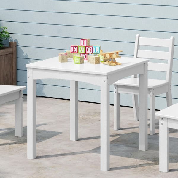 Garden Party Children's Outdoor Patio All Weather HDPE Plastic 24 in. Dining Table for Kids, White