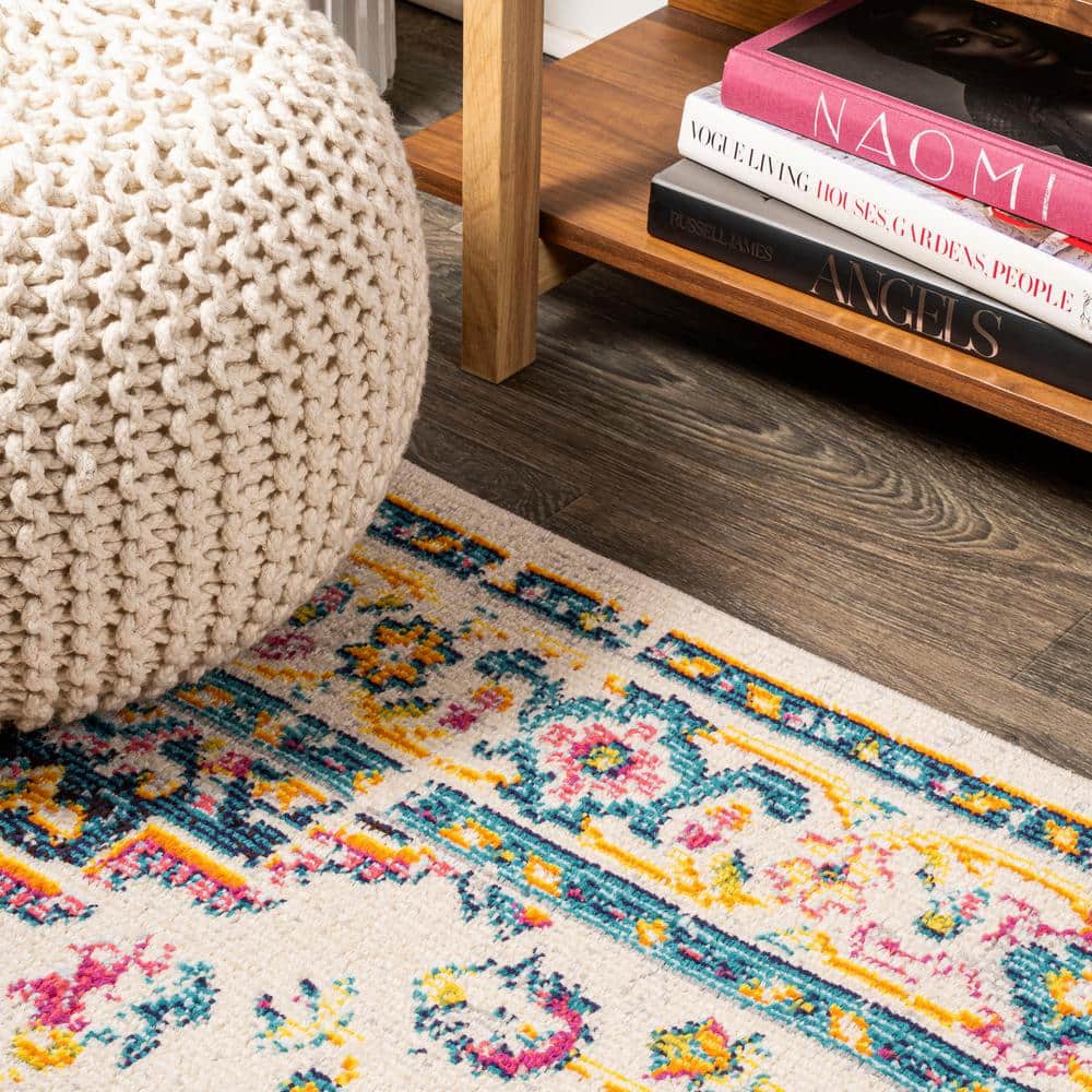 Ivory and Multicolor Medallion Synthetic Runner Rug