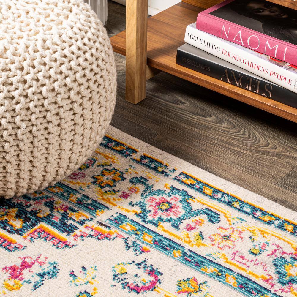 Ivory and Beige Reversible Medallion Synthetic Area Rug