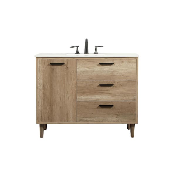 Unbranded Simply Living 42 in. W x 22 in. D x 34 in. H Bath Vanity in Natural Oak with Ivory White Engineered Marble Top