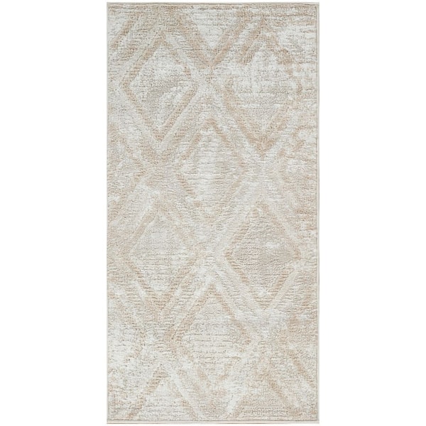 Dekor Ivory Beige 2 ft. x 4 ft. Diamond Contemporary Area Rug