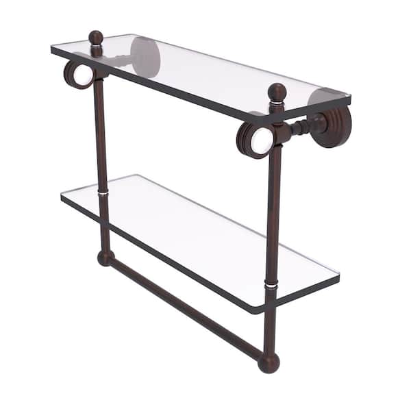 Allied Brass Pacific Grove Collection 16 in. Double Glass Shelf with Towel Bar and Dotted Accents in Venetian Bronze