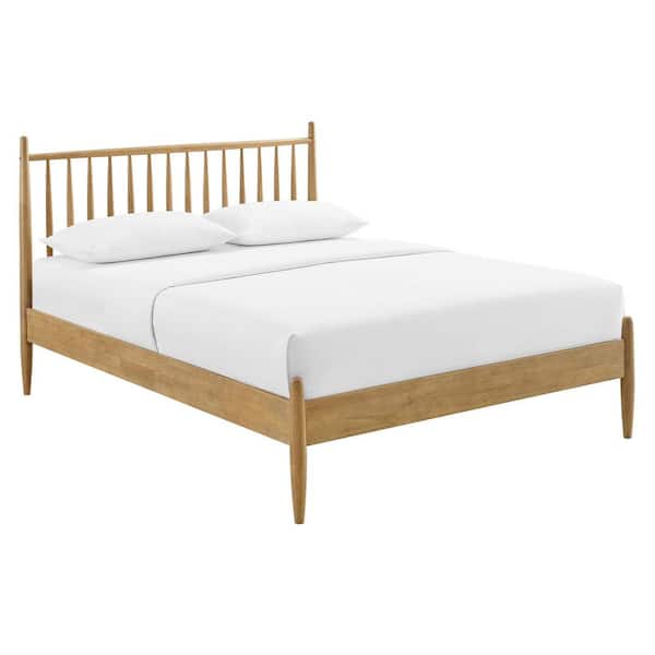 MODWAY Zane Light Oak Brown Solid Rubberwood Frame King Spindle