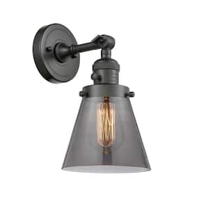 Cone 6.25 in. 1-Light Oil Rubbed Bronze Wall Sconce with Plated Smoke Glass Shade with On/Off Turn Switch