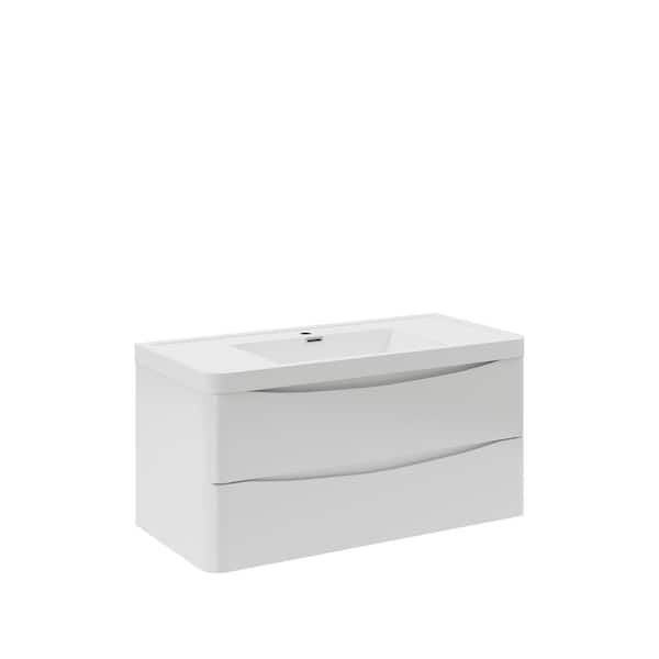 Fresca Tuscany 40 in. Modern Wall Hung Vanity in Glossy White with Vanity Top in White with White Basin