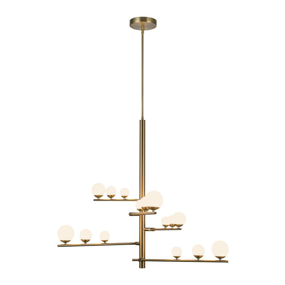 Juniper Mini Brushed Gold LED Chandelier with Opal Glass