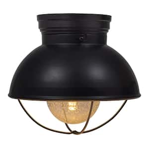 Beverly 1-Light Antique Black Ceiling Semi-Flushmount with Edison LED Light Bulb Included