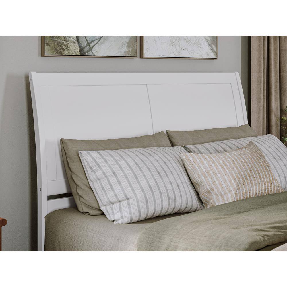 White Queen Wood Platform Bed with Trundle and Headboard