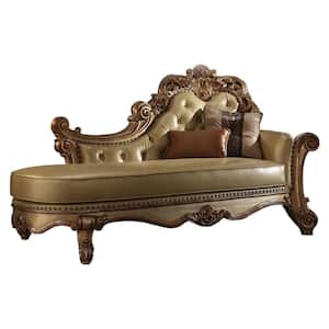 Vendome Bone and Gold Patina Leather Chaise Lounge