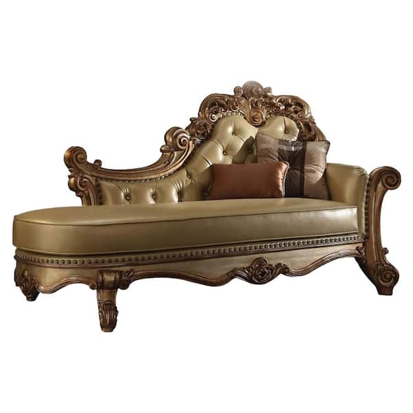 Acme Furniture Vendome Bone and Gold Patina Leather Chaise Lounge