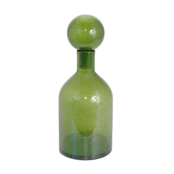 Generic unbranded 15.5 in. Maeve Green Covered Glass Bottle