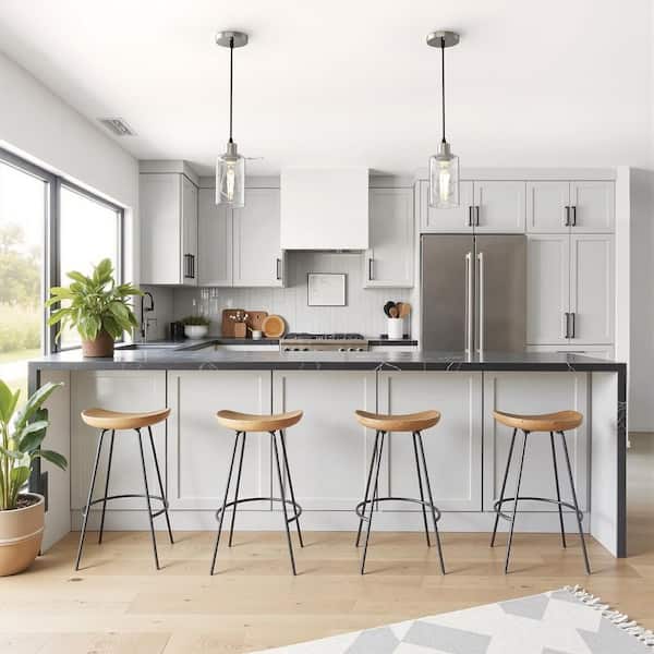 1-Light Rustic Farmhouse Brushed Nickel Pendant Light, Industrial Hanging Fixture for Kitchen Island Dining Room, 2-Pack