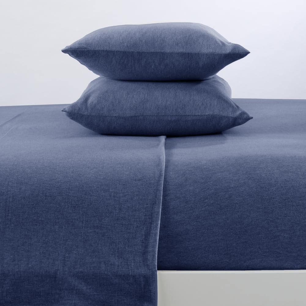 FRESHFOLDS Ultra Soft 4Piece Navy Cotton Jersey Queen Knit Sheet Set