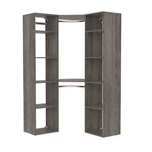 Style+ Coastal Teak Hanging Wood Closet Corner System with (2) 16.97 in. W Towers, 2 Corner Shelves and 2 Corner Rods