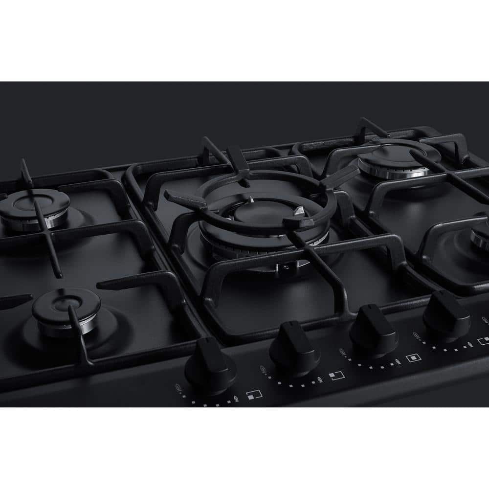 27" Black Stainless Steel 5-Burner Gas Cooktop with Cast Iron Grates