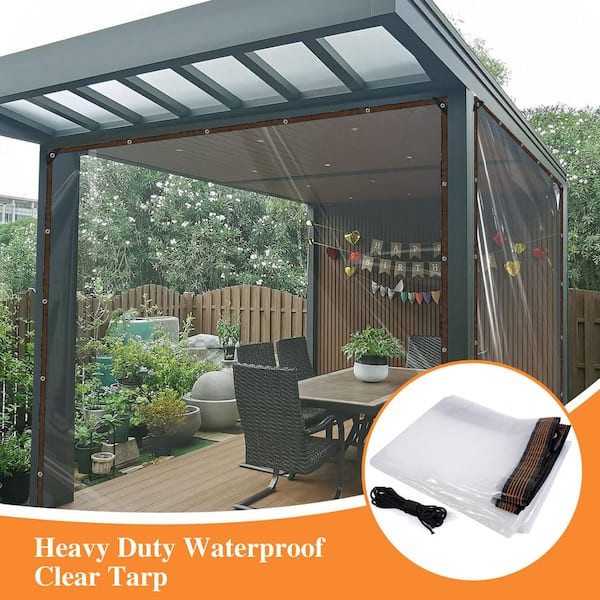 10 ft. x 10 ft. Clear Tarp Heavy Duty Waterproof with Eyelets for Camping, Patio Pergola Garden Canopy Rainproof Anti