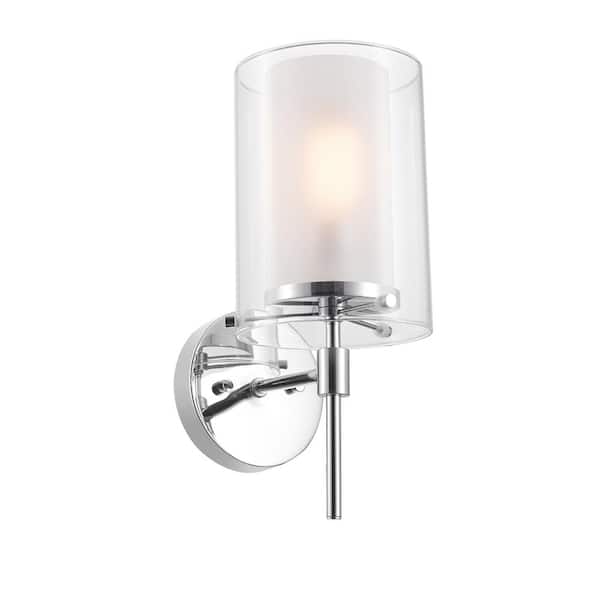Globe Electric Evelina 1 Light Chrome Wall Sconce With Clear Glass Outer Shade And Frosted Inner 51417 The Home Depot - Chrome Wall Sconces