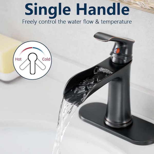 Waterfall Single Hole Single Handle Low Arc Bathroom Faucet with Deckplate and Supply Lines in Oil Rubbed Bronze