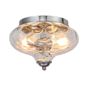 Lumin 9 in. 2-Light Chrome Smart Flush Mount with Empire Clear Hammered/Water Ripple/Crystal Glass Shade