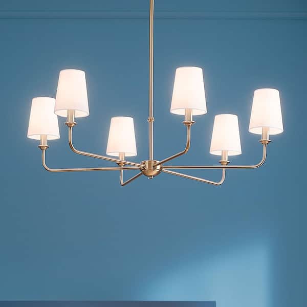 Pallas 32.25 in. 6-Light Brushed Natural Brass Traditional Shaded Circle Chandelier for Dining Room