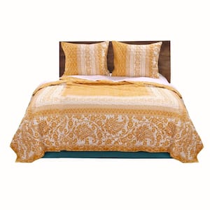 2-Piece Orange and White Solid Twin Size Microfiber Quilt Set